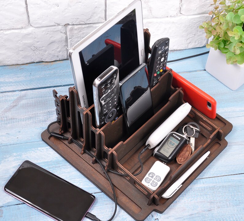desk organizer wood docking station men charging station Nightstand Valet Father's Day Gift Ideas image 5