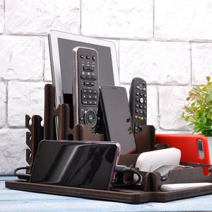 desk organizer wood docking station men charging station Nightstand Valet Father's Day Gift Ideas image 3