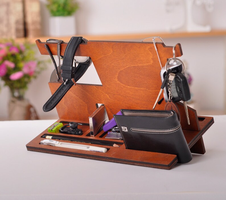 Dock Station Wood Docking Station Men Wood Desk Organizer 30th Etsy