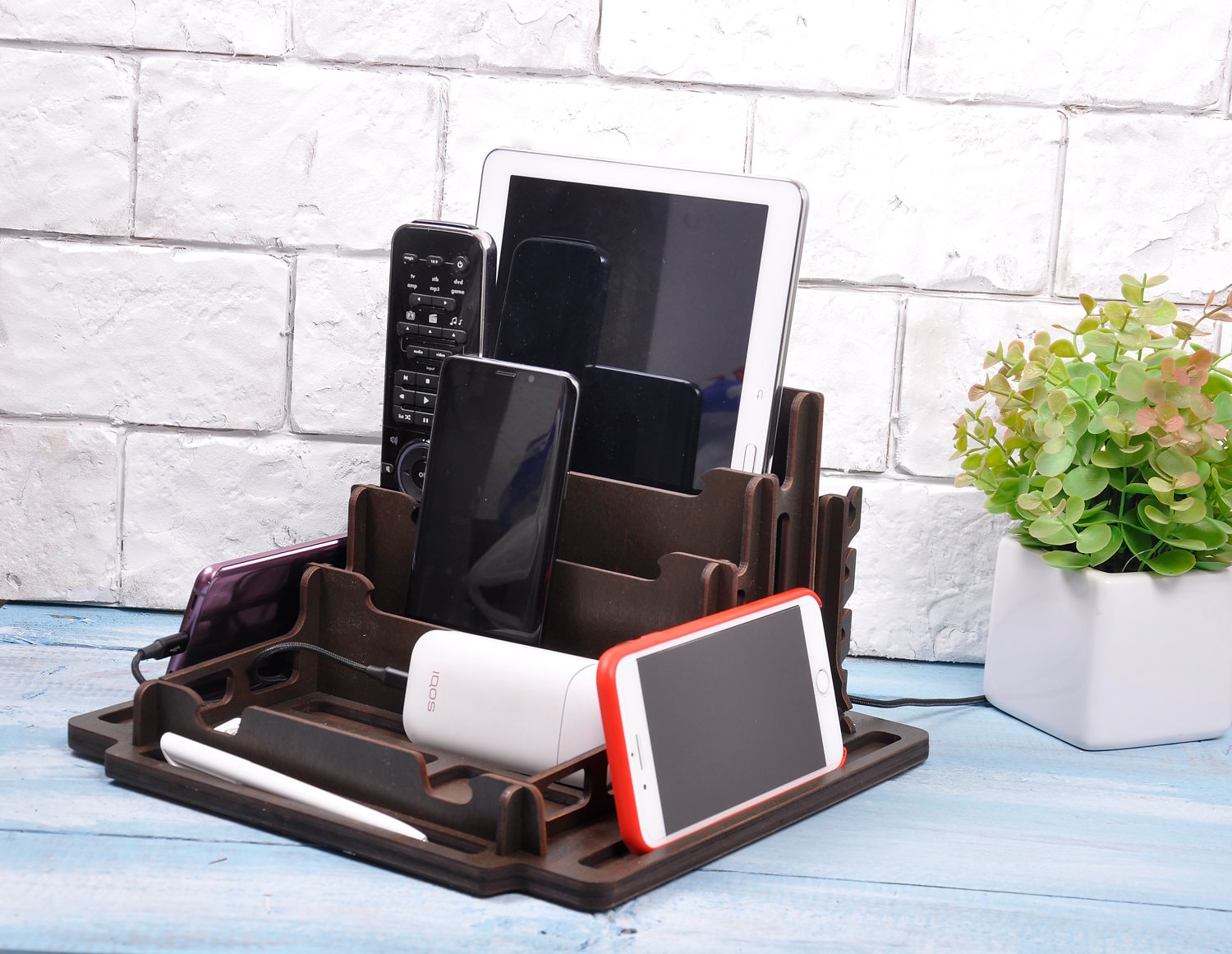 Nightstand organizer multiple charging station organizer TV Etsy
