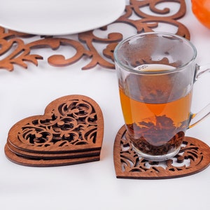 wood coasters set of 6, wood coasters, drink coasters, housewarming gift, wood heart