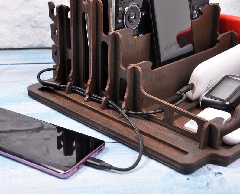 desk organizer wood docking station men charging station Nightstand Valet Father's Day Gift Ideas image 6