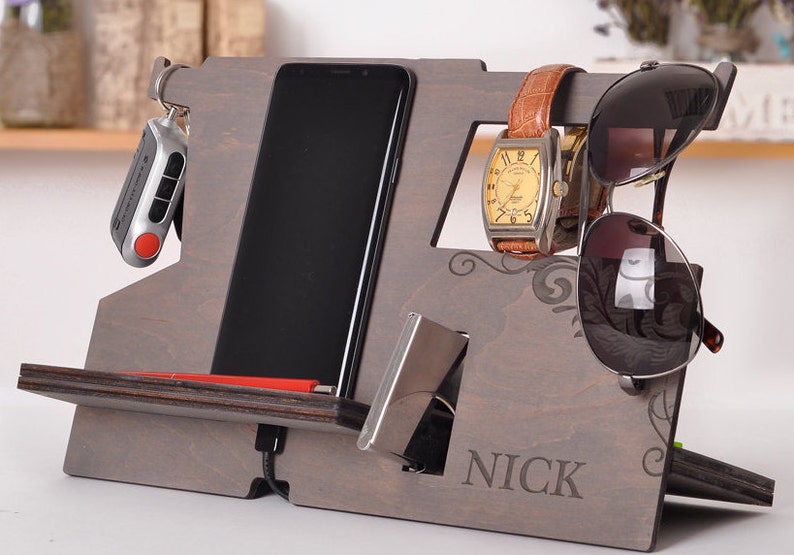 Nightstand valet nightstand organizer wood docking station Etsy