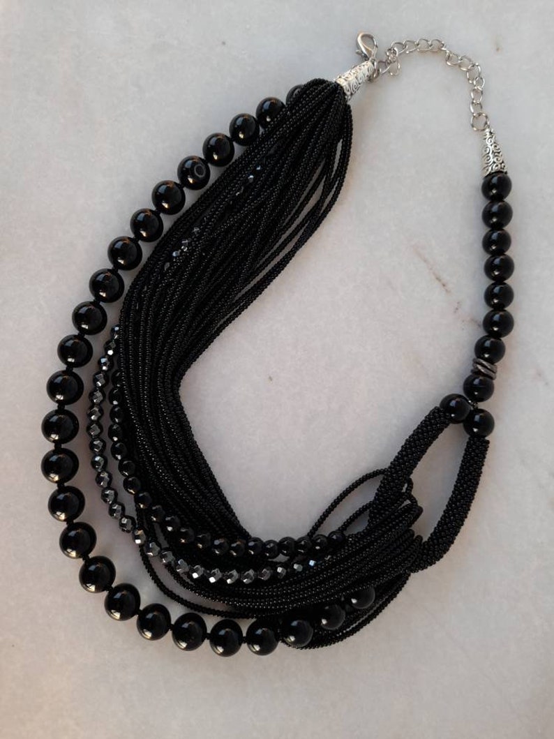 Chunky Onyx Necklace Black Modern Gemstone Necklace Birthday - Etsy