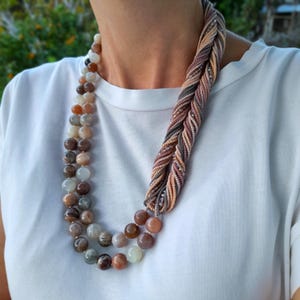 Sunstone necklace. Boho summer bib necklace. Chunky layered statement necklace. Multistrand beaded necklace Big bead choker Wedding necklace