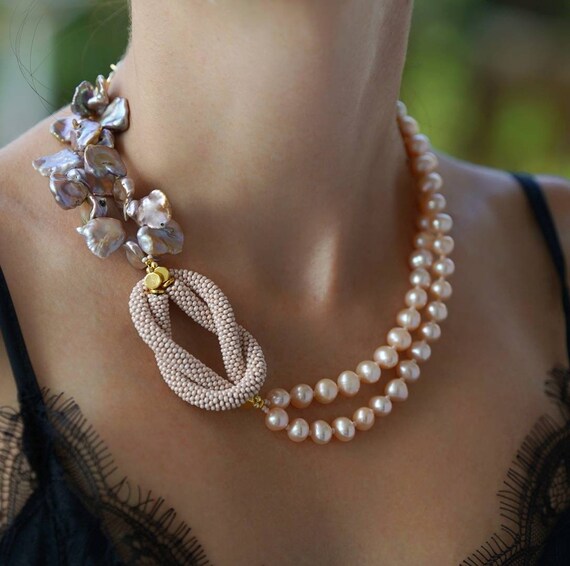 Chunky Pearl Necklace Statement Wedding Jewelry for Bride Etsy