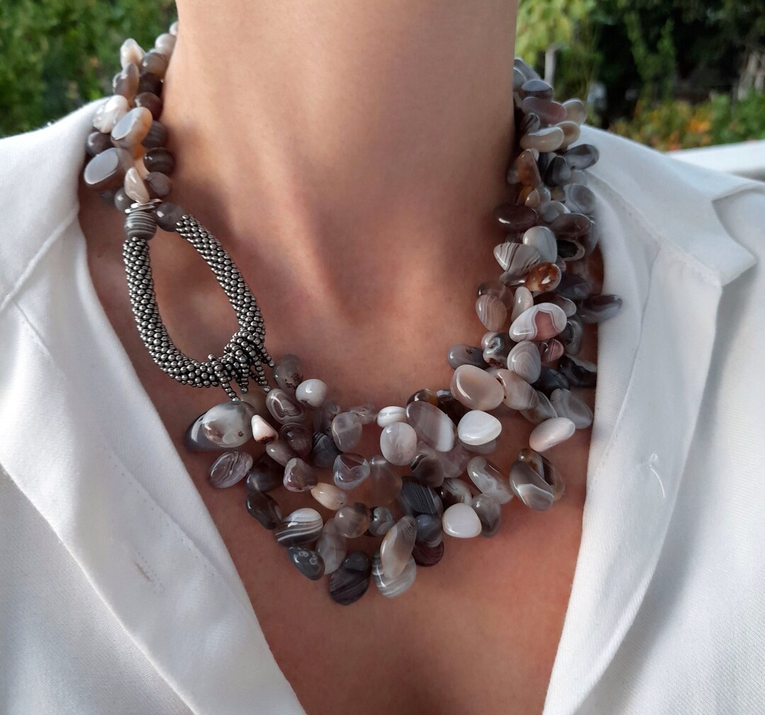 Chunky Raw Botswana Agate Bead Necklace Birthday Women Gift Etsy
