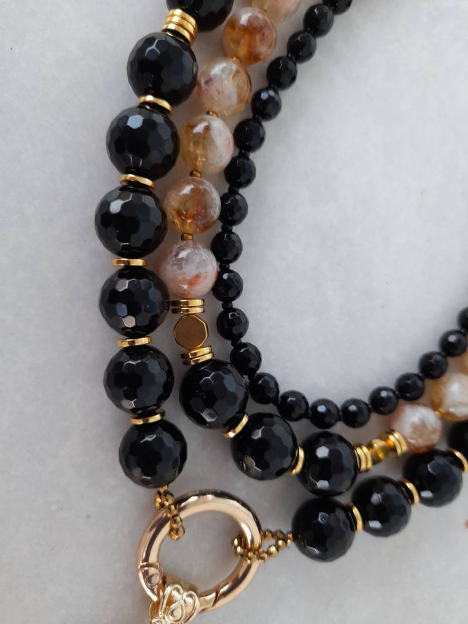 Citrine Black Onyx Beaded Pendant Necklace Statement Chunky - Etsy