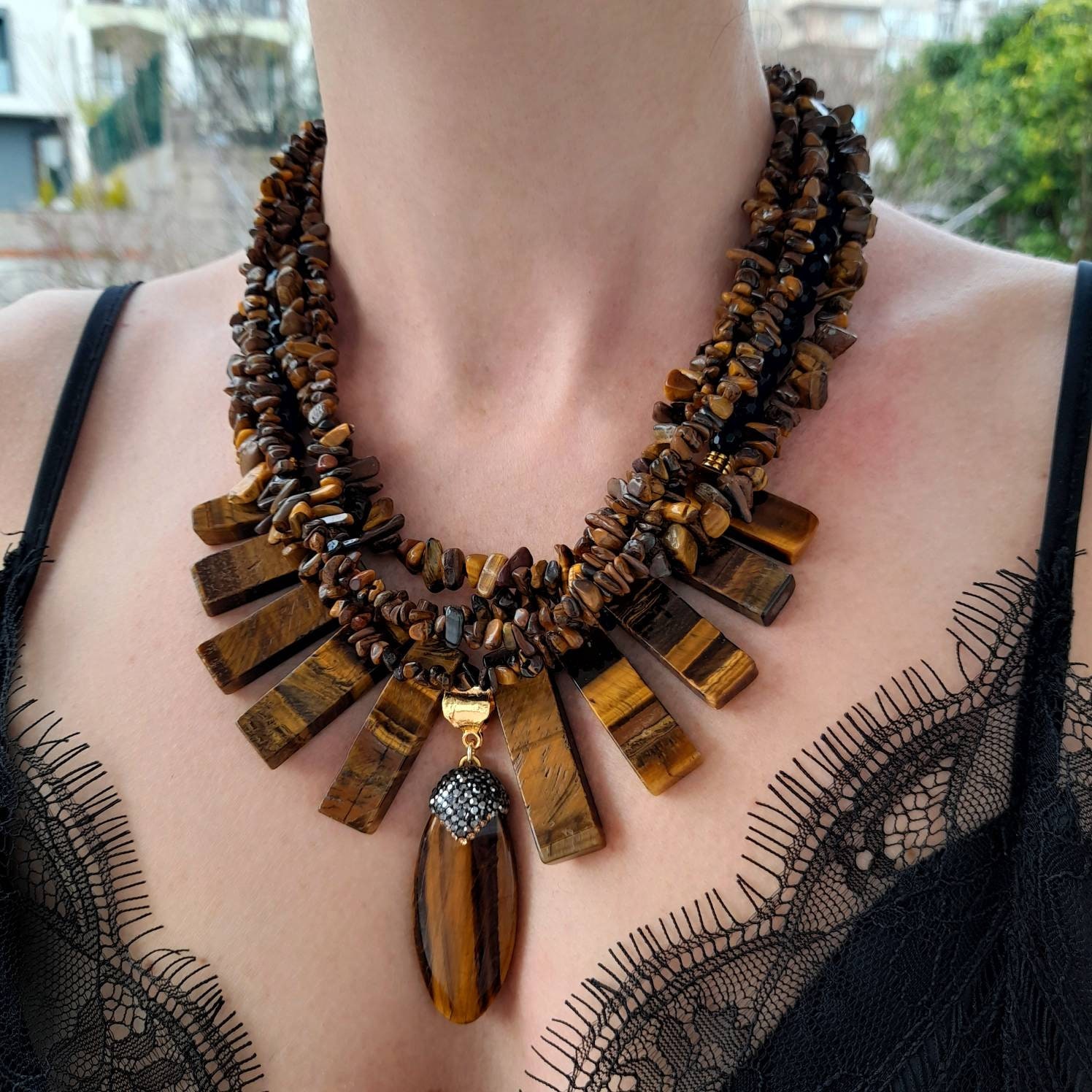 Tiger eye necklace womens deals