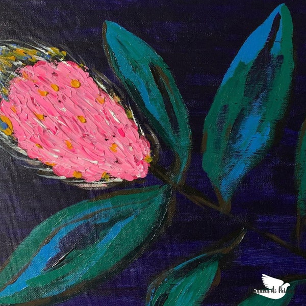 Leucospermum, Acryl auf Leinwand, floral