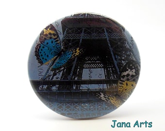 Taschenspiegel - Eiffelturm und Schmetterlinge, Geschenkidee, kleine Geschenke für Frauen, Handspiegel