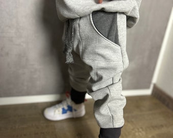 Pantalon pour enfant, pantalon en jersey gaufré gris