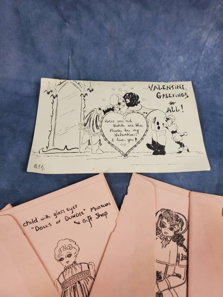 Valentines valentine thistle lily Vintage Dolls of Dundee Paper Greeting Cards With Envelopes | Etsy