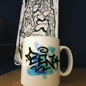 Personalised Graffiti Mug, Original Hand Drawn, Unique Design, Sublimation Print