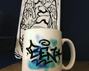 Personalised Graffiti Mug, Original Hand Drawn, Unique Design, Sublimation Print