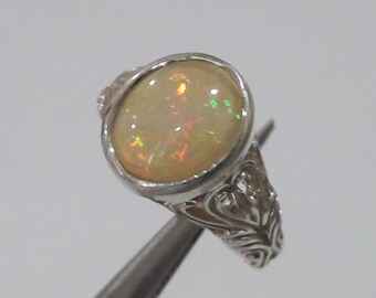 Natural Opal Sterling Silver Ring: Bezel Set Fire Opal