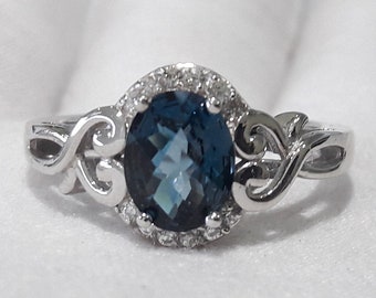 London Blue Topaz Ring: Sterling Silver Gemstone, Zircon Accents