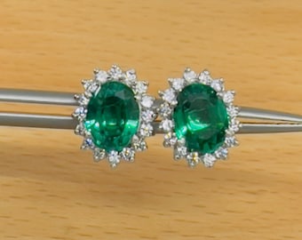 Emerald Studs Earrings Oval cut Emerald studs earring,925 sterling silver wedding Gift Oval Emerald earrings studs, may birthstone earring