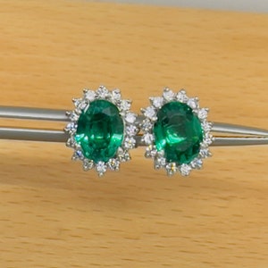 Emerald Studs Earrings Oval cut Emerald studs earring,925 sterling silver wedding Gift Oval Emerald earrings studs, may birthstone earring