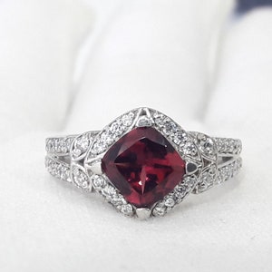 Rhodolith Granat Ring: Brautschmuck Sterling Silber Zirkon
