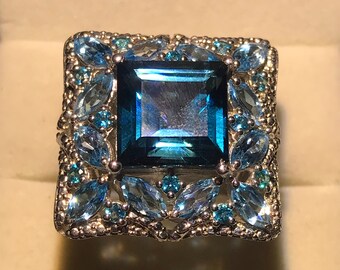 Natural London Blue Topaz Ring, 925 Sterling Silver, Size 8