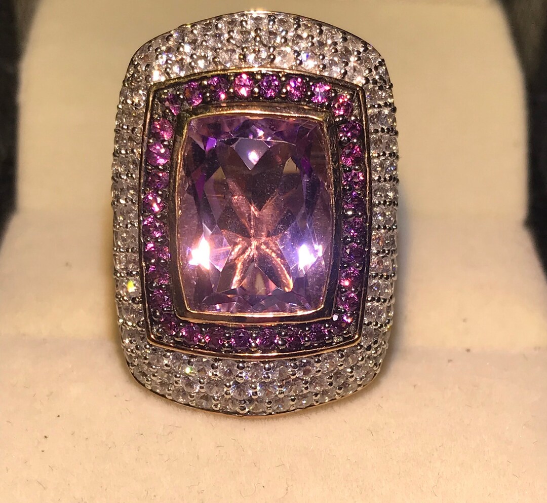 Large Amethyst Ring: 925 Sterling Silver, White Topaz & Rhodolite ...