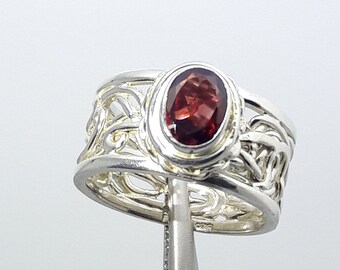 Oval Red Garnet Ring: Sterling Silver January Birthstone