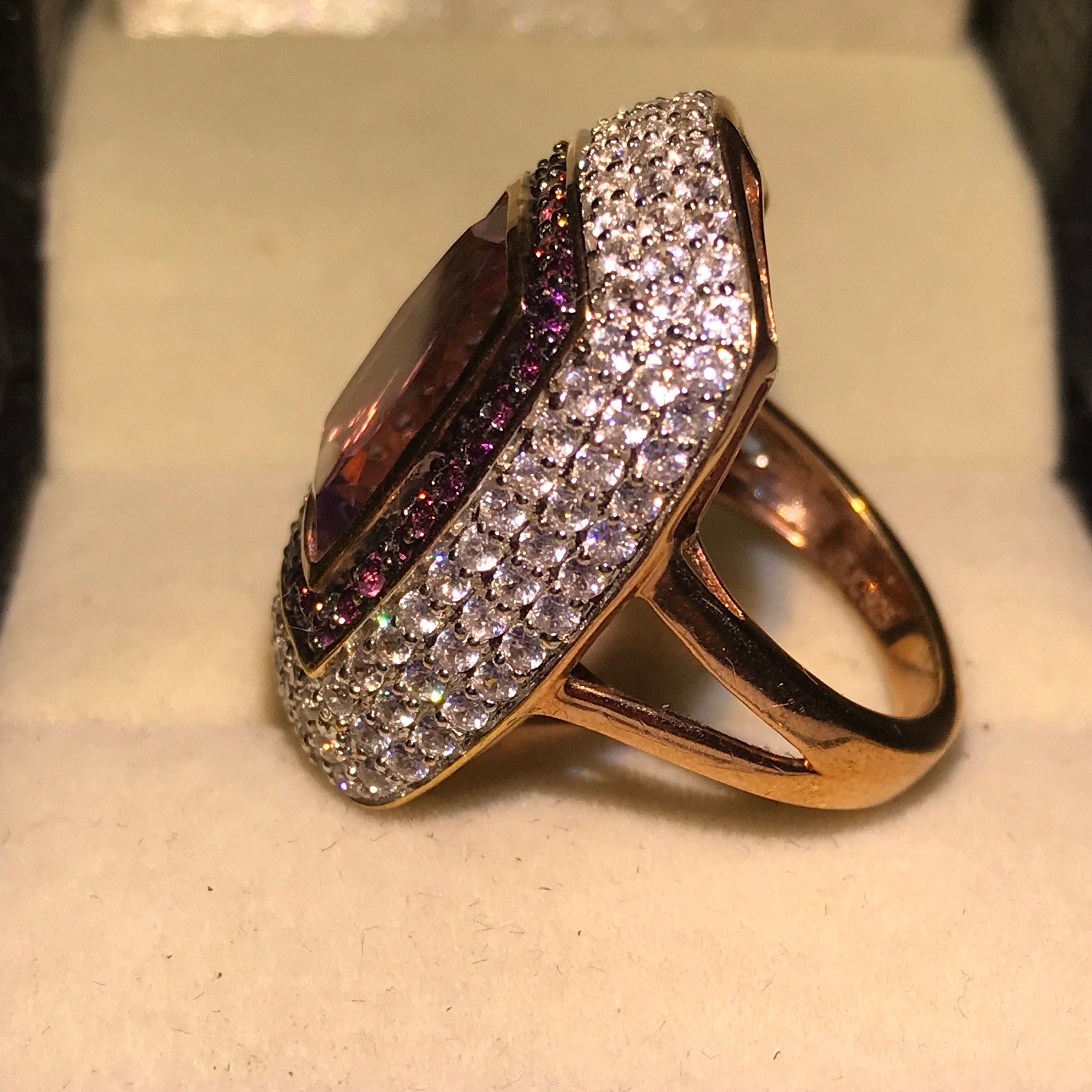 Large Amethyst Ring: 925 Sterling Silver, White Topaz & Rhodolite ...