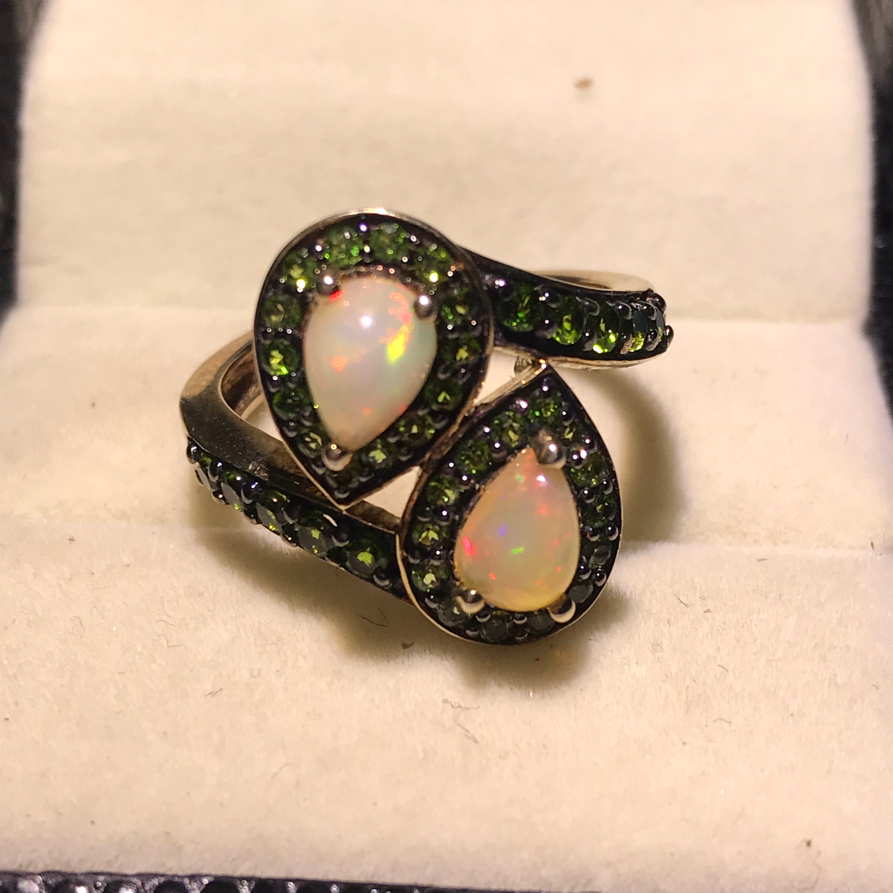 Sterling Silver Pear Teardrop Simulated Opal Ring For Women - Oxidized Luxury Statement Ring - 925 Stamped - View #6