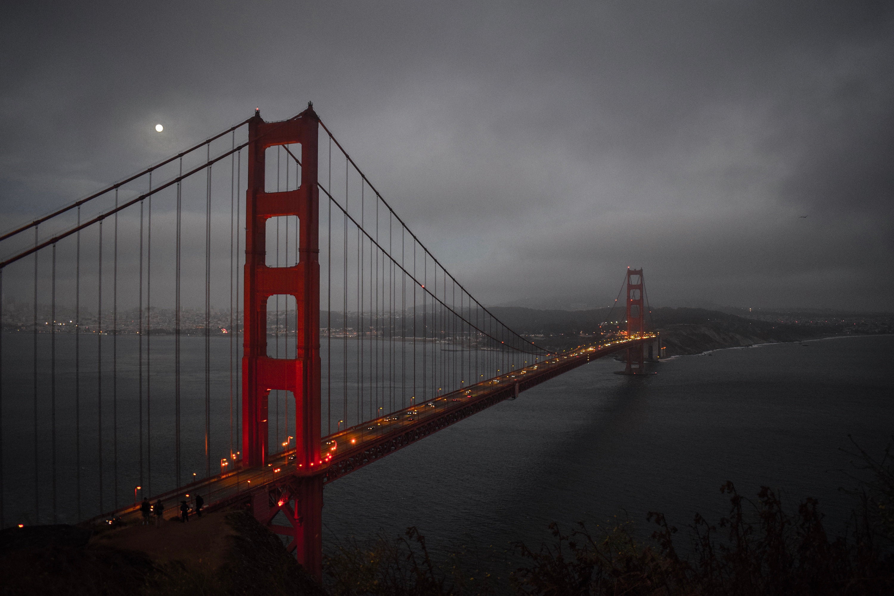 Golden Gate Bridge Side View At Night