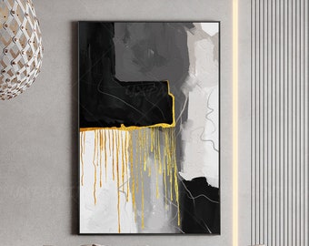 Framed Abstract Acrylic Painting: Gold Mountain Geometric Wall Art