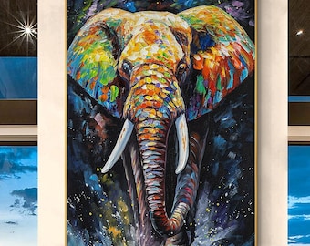 Colorful Elephant Painting On Canvas: 3D Textured Abstract POP Art
