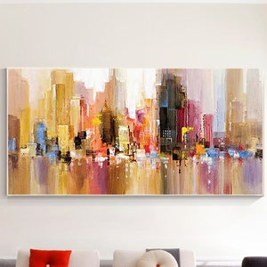 Origineel stadsgezicht schilderij acryl abstracte schilderijen op canvas kunst Extra groot woondecor Zwaar getextureerde muur foto's cuadros abstractos