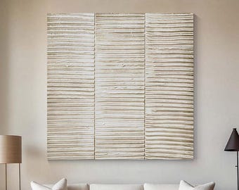 Abstract Beige Textured Wall Art – Minimalist Horizontal Line Canvas for Living Room, Office, Bedroom Decor