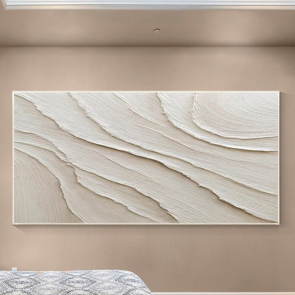 Cream White Minimalist Painting on Canvas, 3D Textured Cream Beige Minimalist Wall Art, Warm Cream Tones Home Decor, Large Creamy Wall Art