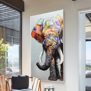 オリジナルの象の絵画、カラフルなポップアートキャンバスウォール