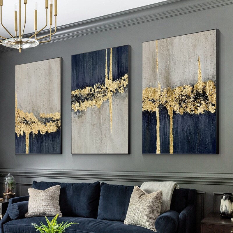 Navy Yellow Wall Art Etsy UK