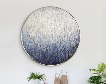 Art mural rond bleu marine encadré, peinture minimaliste sur toile, décoration murale nordique moderne de la maison, salon et chambre à coucher, peinture originale