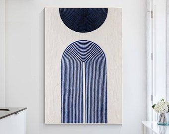 Navy Blue Abstract Painting: Minimalist Texture Wall Art