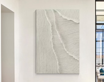 White Texture 3D Painting on Canvas: Abstract Ocean Waves, Nordic Decor