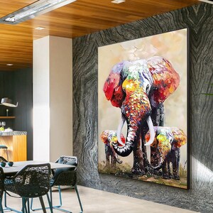 Original Elephant Family Painting: Colorful Wildlife POP Art