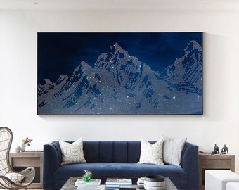 Marineblau Abstrakter Bergwanddekor 3D Berglandschaft Kunst Glitter Kristall Auf der Oberfläche Dunkelblau Hauswanddekorkunst