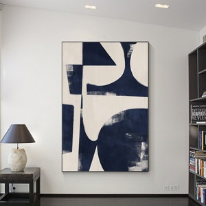 Navy Blue Geometric Painting: Modern Abstract Canvas Wall Art