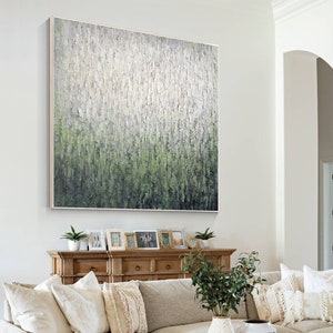 Sage Green Abstract Painting: Heavy Texture Square Wall Art