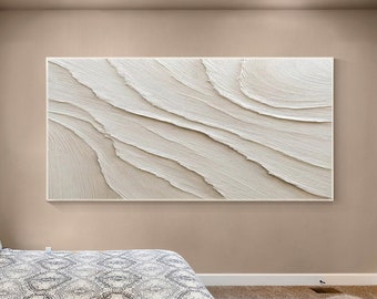 3D Textured Cream Beige Wall Art, Minimalist Abstract Canvas Painting, Large Neutral Plaster Artwork, Modern Living Room Bedroom Decor