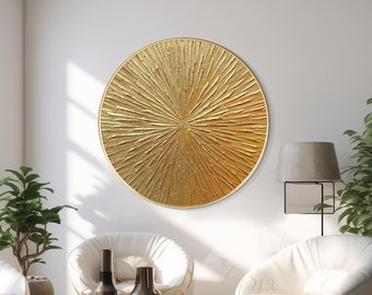 Gold Leaf Round Wall Art: 3D Textured Painting on Canvas