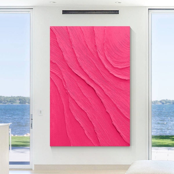 Dopamine Pink Art Minimalist Painting on Canvas, 3D Textured Pink Minimalist Art, Large Size Art Home Decor, Pink Dopamine Wall Decor