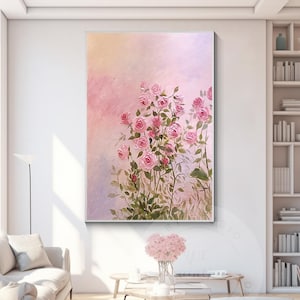 Textured Rose Painting: Extra Large Pink Floral Canvas Wall Art
