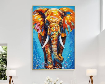3D Textured Elephant Painting: Colorful Abstract POP Art on Canvas