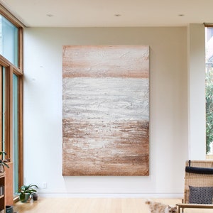 Light Brown White Original 3D Textured Painting Abstract Painting On Canvas, Vertical Wall Art Extra Large Framed Wabi Sabi Wall Art Decor